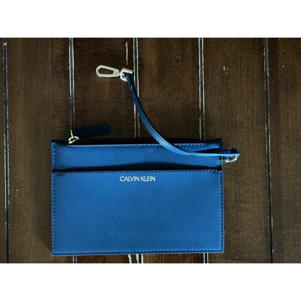 Calvin Klein Wristlet Card Case Zip Pouch‎ Wallet Purse Navy Blue